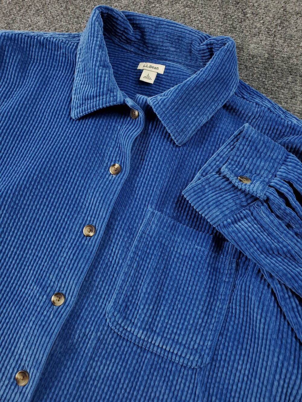 LL Bean Corduroy Flannel Shirt Womens Large Button Wide Wale Blue Shacket